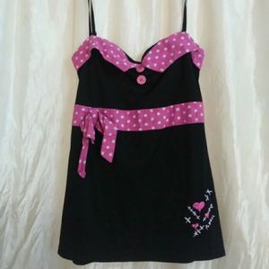 BLACK/PINK PAPER DOLL PINUP POLKADOT TOP